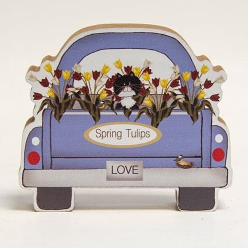 Spring Tulips Chunky Truck with Cat Shelf Sitter