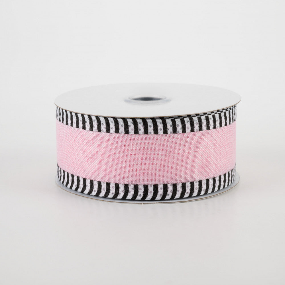 Light Pink with Black & White Stripes 1.5" x 10 Yards