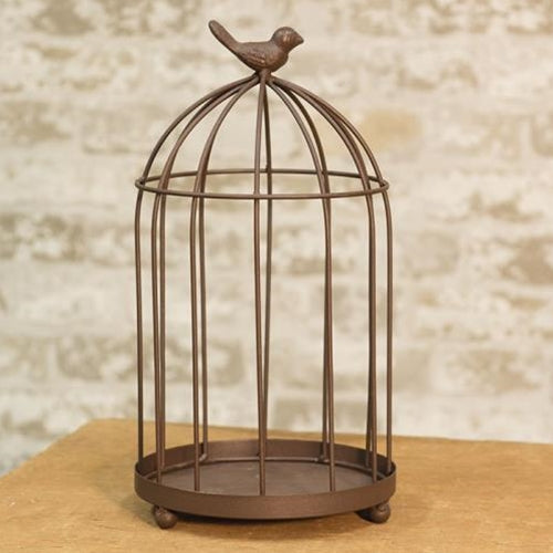Rustic Brown Wire Bird Cage Candle Holder
