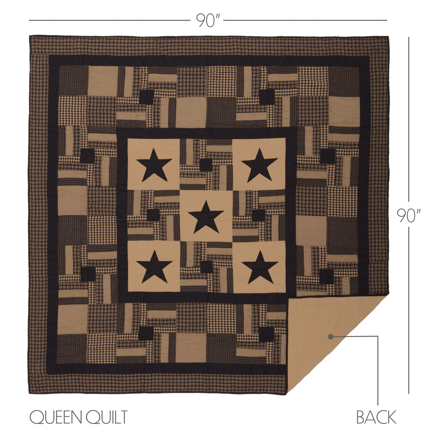 Black Check Star Queen Quilt 90'' W x 90'' L
