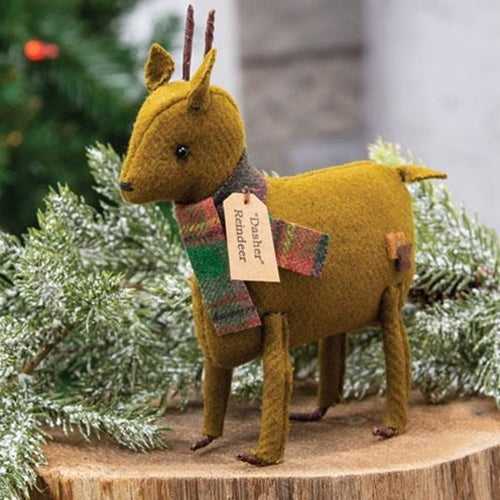Dasher the Reindeer in Plaid Scarf Fabric Christmas Figure