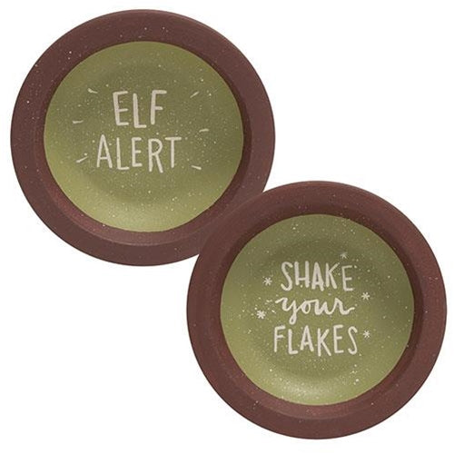 Set of 2 Shake Your Flakes and Elf Alert Mini Decorative Dishes