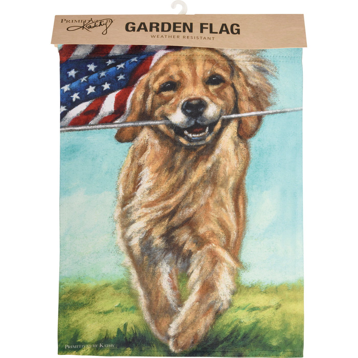 💙 Running Golden Retriever Dog with American Flag Garden Flag