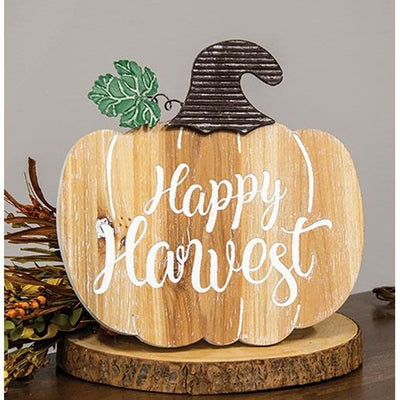 Happy Harvest Engraved Wooden Pumpkin Sign w/Easel Back