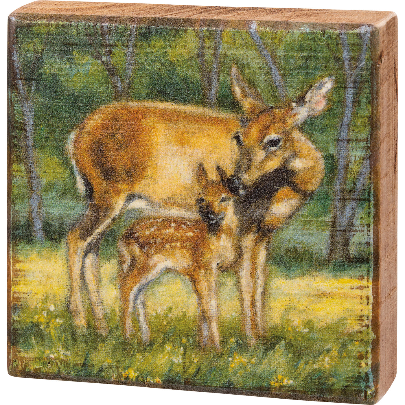 Doe And Fawn Natural Wildlife Small Block Sign