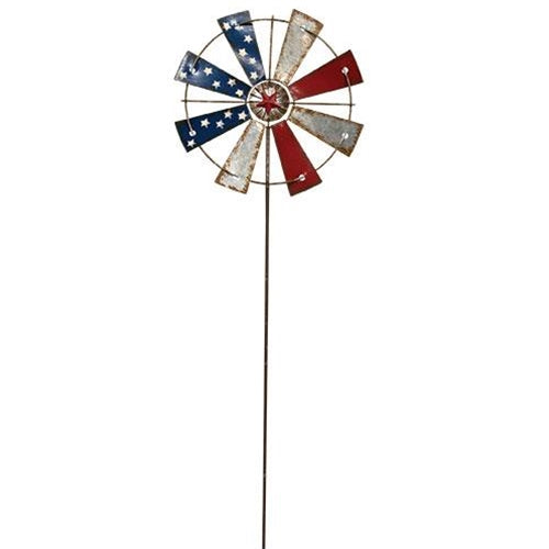 💙 Americana Windmill Red White and Blue 24" Metal Stake