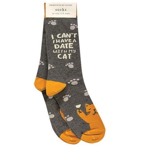 💙 I Can't, I Have a Date With My Cat Fun Socks
