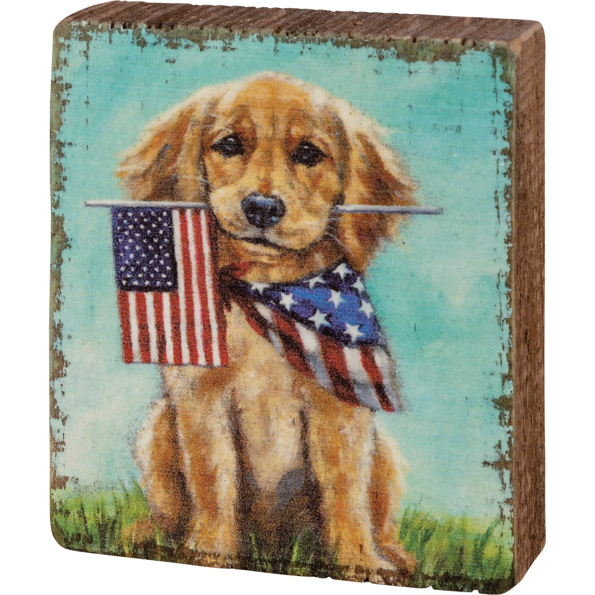 Golden Retriever Dog With American Flag Small Box Sign