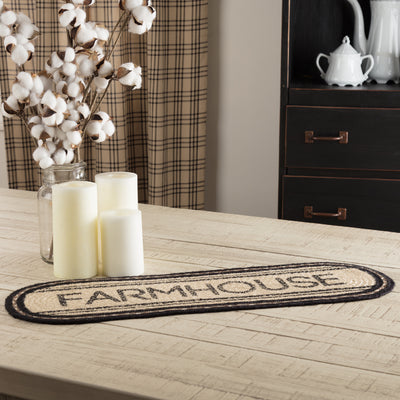 Farmhouse Charcoal And Creme Jute Oval Runner 8" x 24"