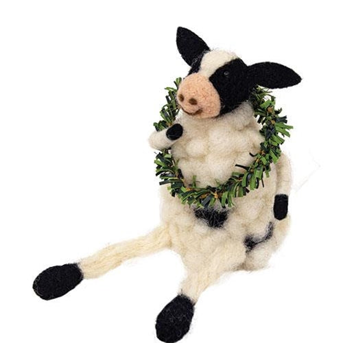 Cow With Wreath Felt Ornament