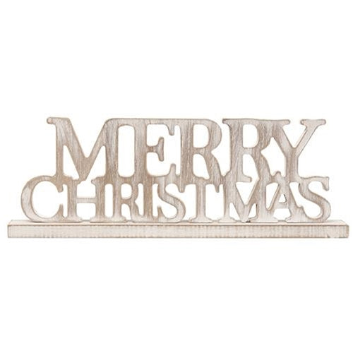 💙 Merry Christmas White Weathered Wood Sign on Base