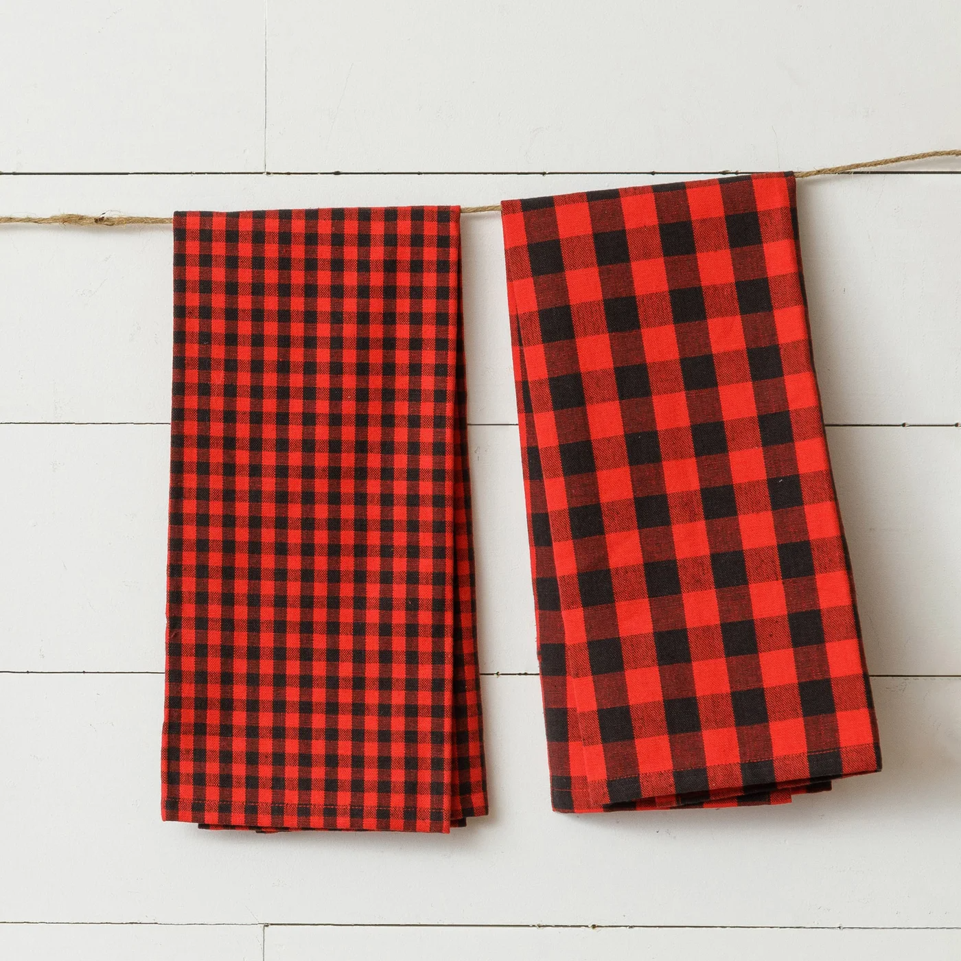 Set of 2 Red And Black Buffalo Plaid Tea Towels