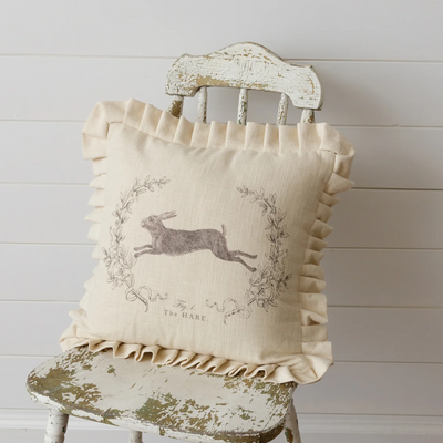 Leaping Hare With Ruffles 16" Throw Pillow