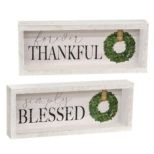 Set of 2 Forever Thankful Simply Blessed Christmas Inset Box Sign