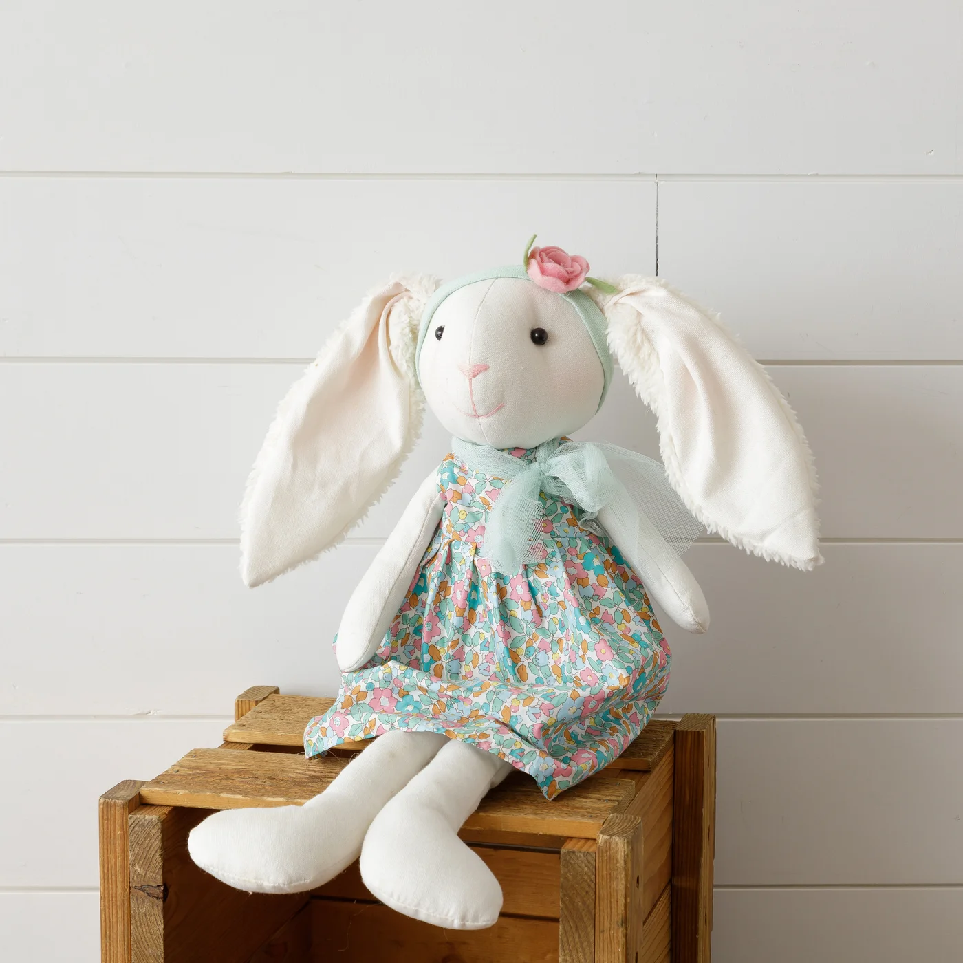Lop Eared Rabbit in Floral Dress Fabric Shelf Sitter