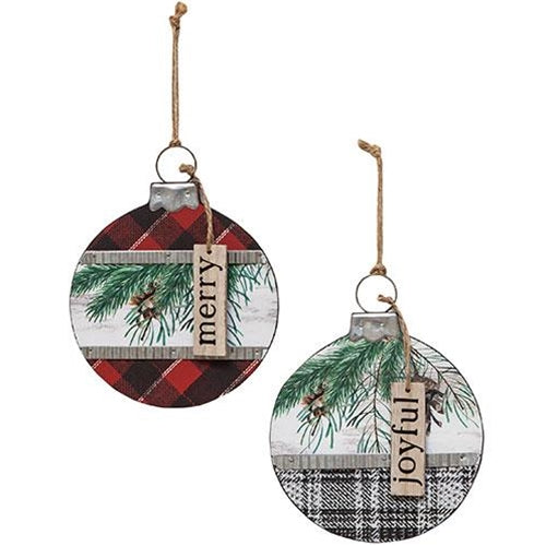 Set of 2 Joyful and Merry Bulb Ornaments