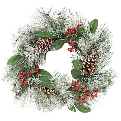 Snowy Long Needle Pine & Berry 18" Faux Evergreen Wreath