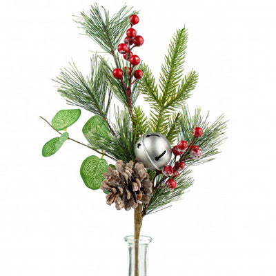 💙 Pine Berry Bell 14" Faux Evergreen Spray