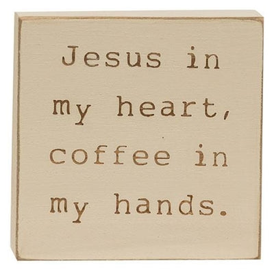 Set of 2 Coffee & Jesus Engraved Mini Block Signs