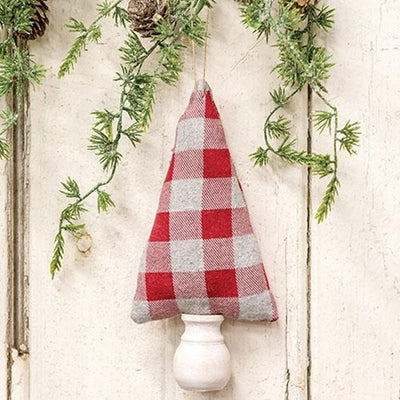 Red & Gray Buffalo Check Christmas Tree 7.5" Fabric Ornament
