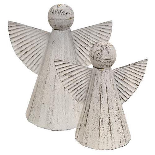 💙 Set of 2 Cottage Chic White Metal Angels