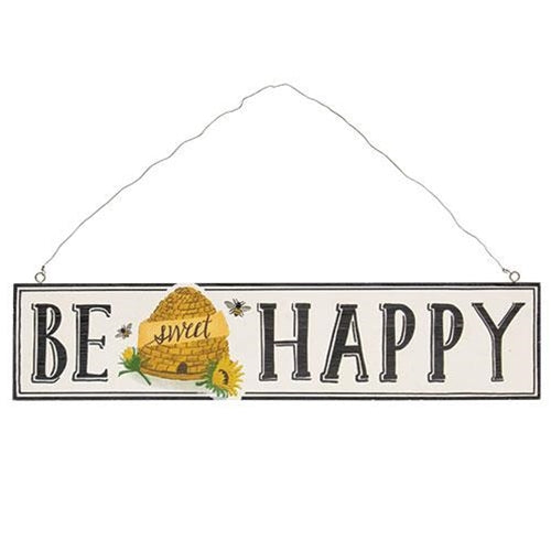Be Happy Beehive Hanging Wooden Sign