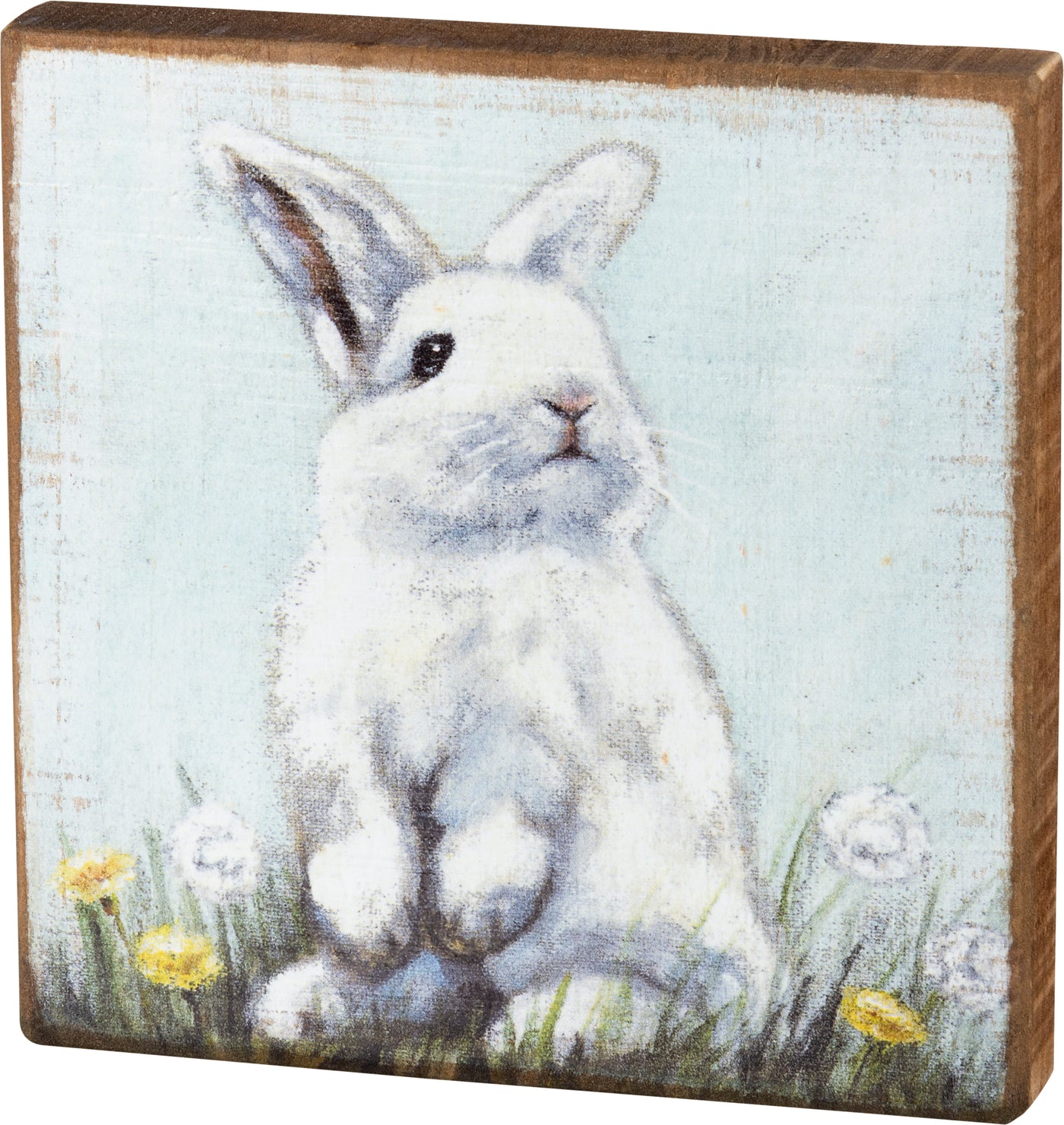 💙 White Bunny Rabbit in Flower Field Small Black Sign