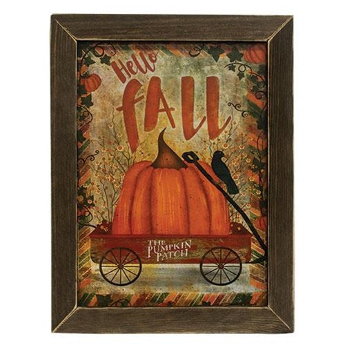Hello Fall Pumpkin Patch Wagon Framed Print