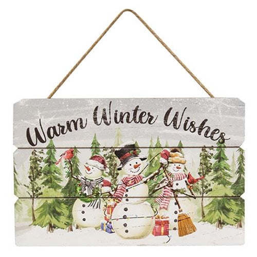 💙 Warm Winter Wishes Snowman Wood Hanging Sign