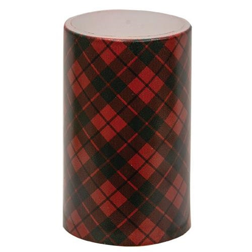 💙 Red Plaid Timer 3" x 5" LED Pillar Candle