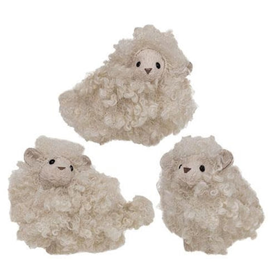Set of 3 Mini Fuzzy White Sheep