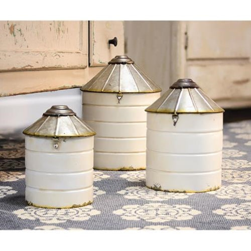 Set of 3 White Rustic Silos Containers