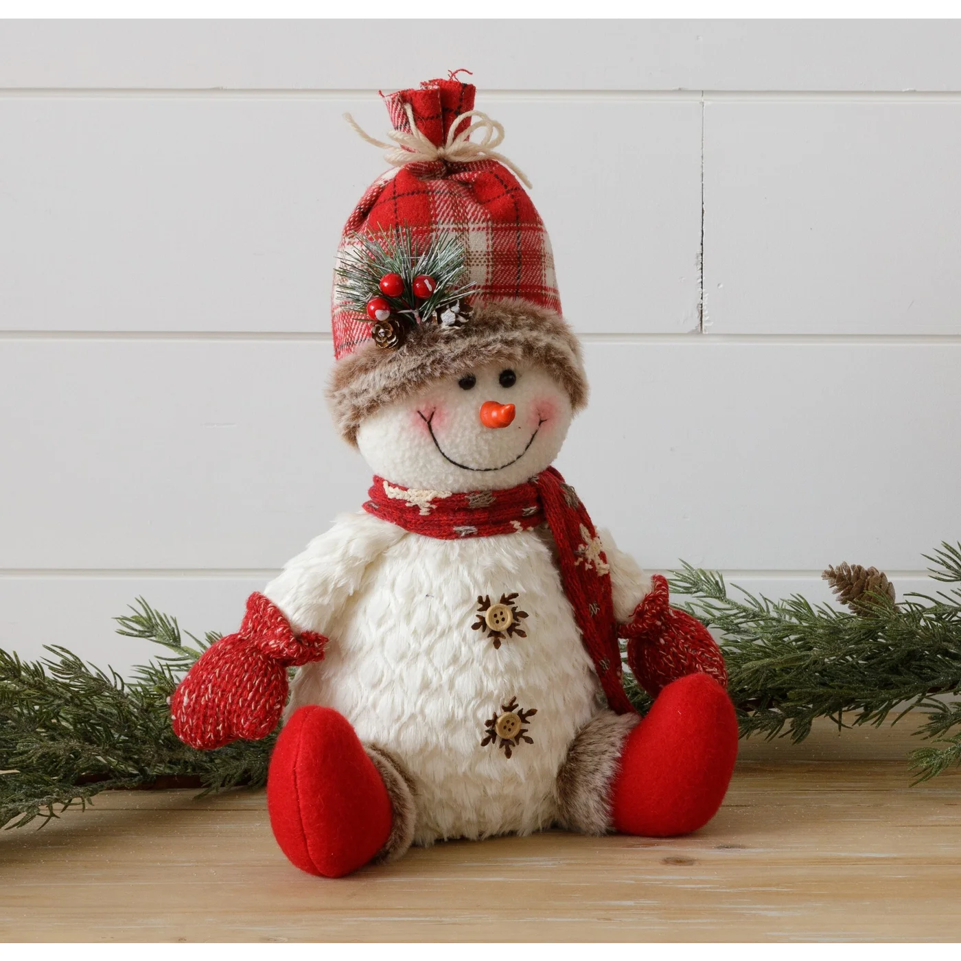Cozy Friend Snowman Sitting With Knit Cap 13" H