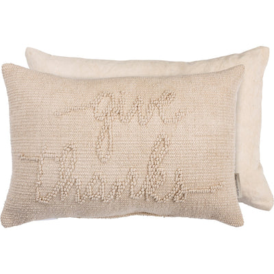 Give Thanks Knobby Lettered Cream 18" Pillow