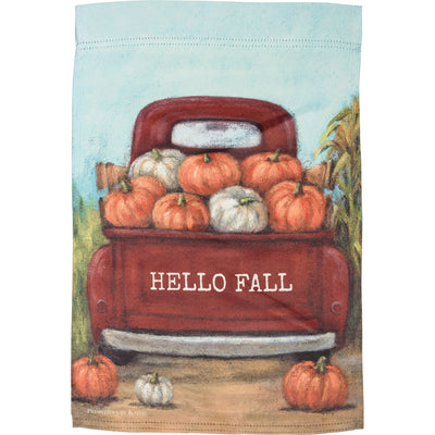 💙 Hello Fall Garden Flag Red Truck Pumpkins
