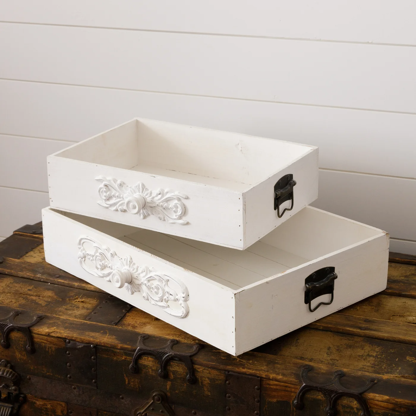 💙 Set of 2 White Drawer Trays With Metal Handles