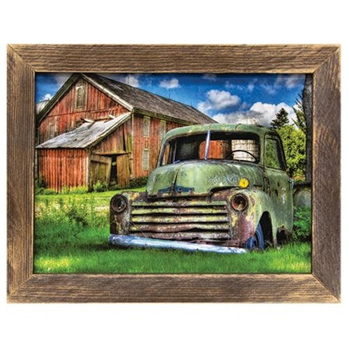 Days Gone By Green Truck and Barn Framed Print
