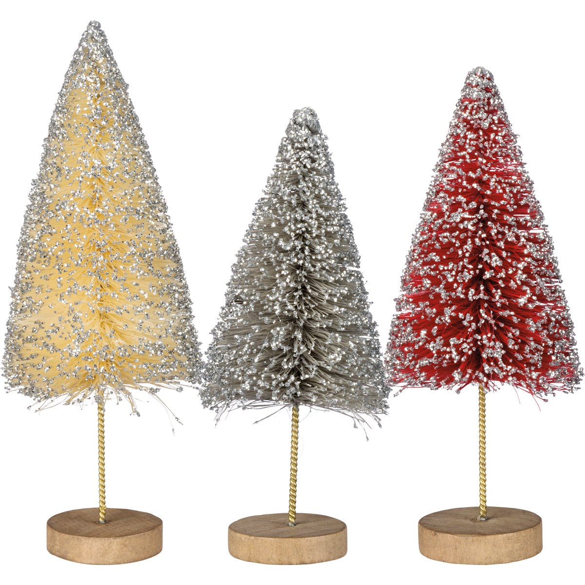 💙 Set of 3 Bottle Brush Tree Set Glitter Red Green White