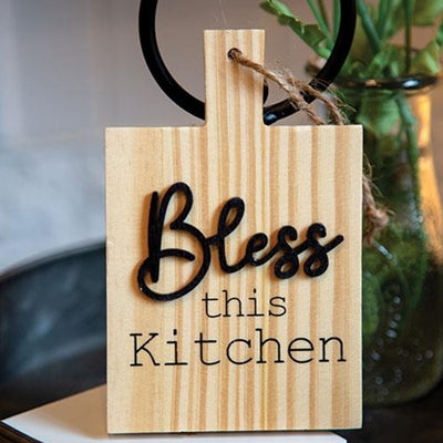 💙 Bless This Kitchen Natural Cutting Board Ornament