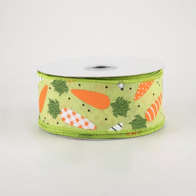 Striped And Dot Carrots Bright Green Ribbon 1.5" W x 10 yards