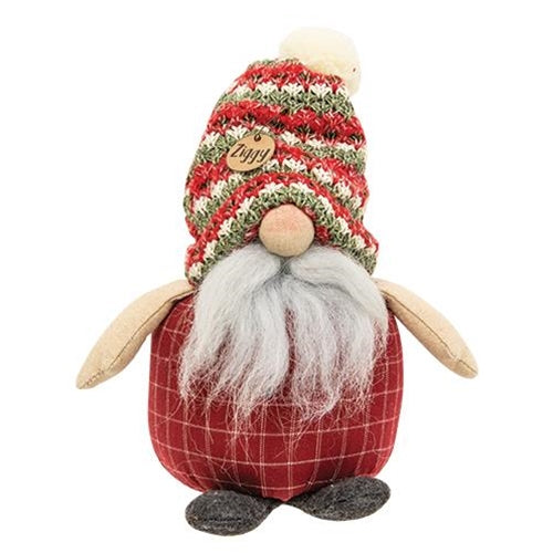 Ziggy the Gnome in Gray and Red Knit Hat
