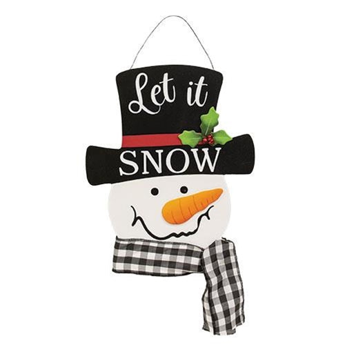 Let It Snow Snowman Head Wood Hanger