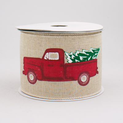 💙 Red Truck with Christmas Tree Ribbon - 10 yards