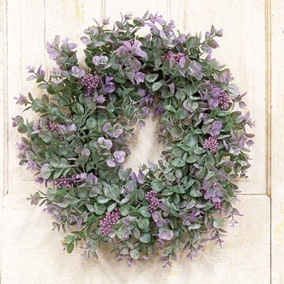 Lavender Eucalyptus with Seeds 20" Faux Florals on Twig Wreath