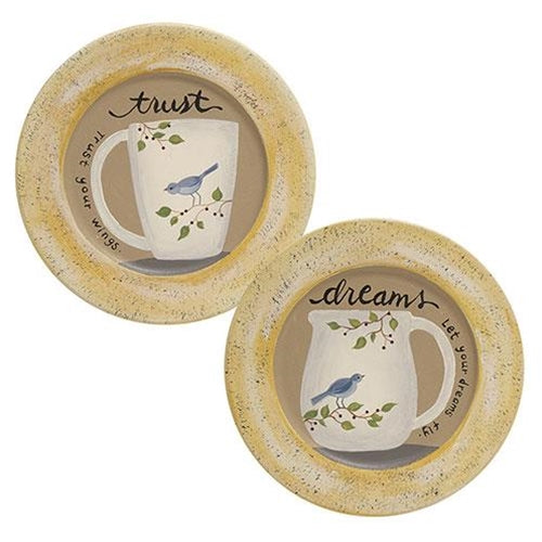 Set of 2 Trust and Dream Bluebird 8" Decorative Plates