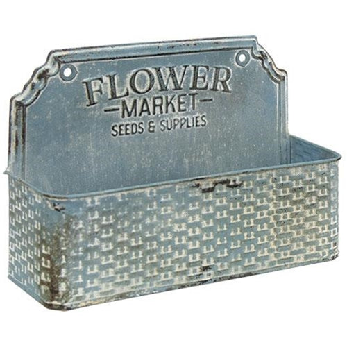 Distressed Blue Flower Market Metal Basket