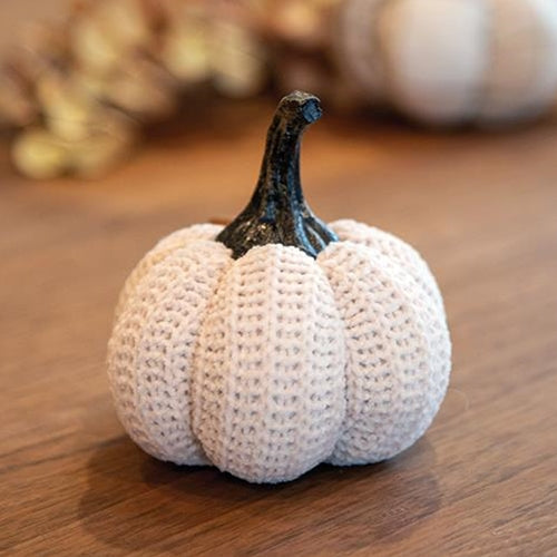 Cream Knit Pumpkin 3.75" Decorative Fall Decor