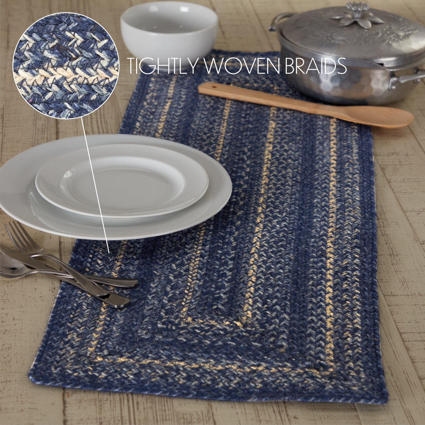 Great Falls Blue Jute Rectangular Table Runner 13" x 36"