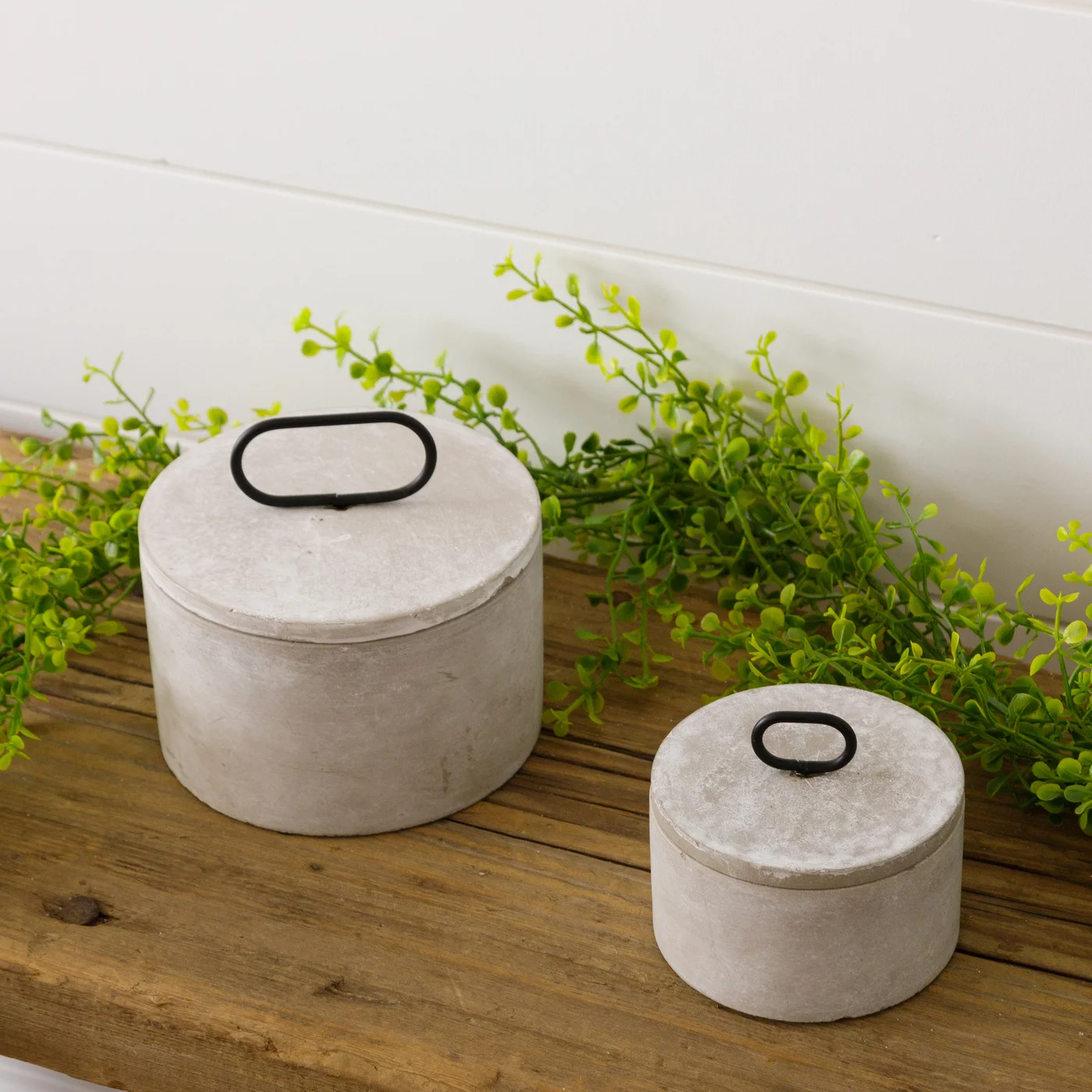 Set of 2 Cement Lidded Jars