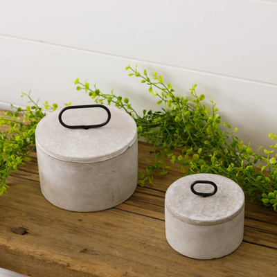 Set of 2 Cement Lidded Jars